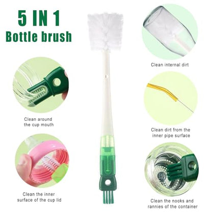 Water Bottle Cleaner Brush,5-in-1 Bottle Scrubber Brush for Cleaning Bottles Set