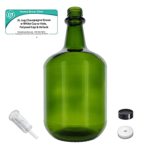 3L Jug Champagne Green - White Cap with Hole, Econo Three-Piece Airlock, and Polyseal Cap