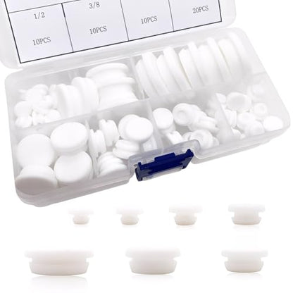 80PCS Silicone Hole Plugs Kit - 7 Sizes (1/4" 5/16" 3/8" 1/2" 3/16" 3/4" 1") - Snap Locking Round Hole Plugs Grommets for Automotive Hole Caps Drain Plugs Bottle Stoppers, Furniture etc. (White) - color: White