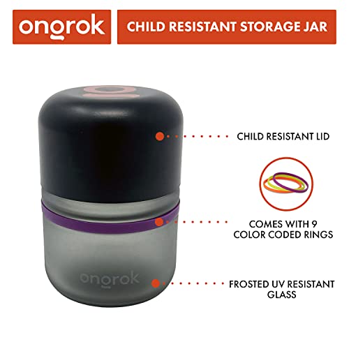 ONGROK Glass Storage Jar, 80ml, 6 Pack | UV Herb/Spice Jar with Child‑Resistant Lid, Color‑Coded Glass Containers to Preserve Smell and Aroma - size: 80ML - 6 Pack