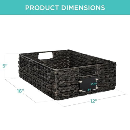 Best Choice Products 40.6 x 30.5cm(16 x 12인치) 대형 부레옥잠 식료품 저장실 바구니 4개 세트, 칠판 라벨이 있는 우븐 오거나이저, 초크 마커 - 블랙 - color: 블랙., size: 12x16x5in
