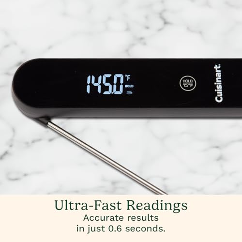 Cuisinart LED Digital Pro Instant Read Thermometer, Calibrated Ambidextrous Waterproof Meat Thermometer for Home & Grill, Lift to Wake Ultra Fast 0.6s Read Time, Home Gadget, BBQ, Smoker, Oil Fry