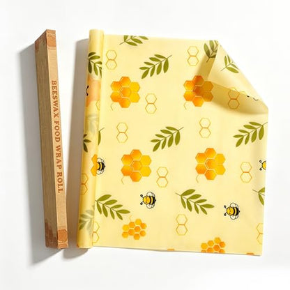 Reusable Beeswax Food Wrap Roll, 13x39 Inches Cut-to-Size Beeswax Paper for Bread, Sustainable Eco Friendly Cotton Food Storage Wraps for Cheese, Fruit, Veggies, Washable Plastic Free