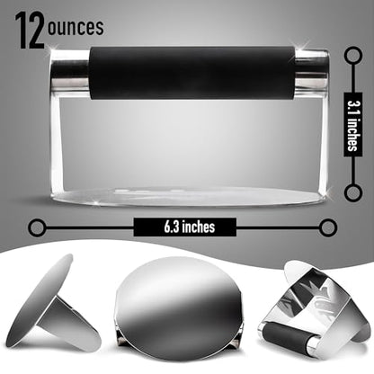 SMASHER KING™ - Mirror Polished Stainless Steel Smash Burger Press - Hamburger Smasher Tool for Griddle Cooking - Heat Resistant Handle Grill Press and Meat Weight - Burger Patty Maker for Perfection