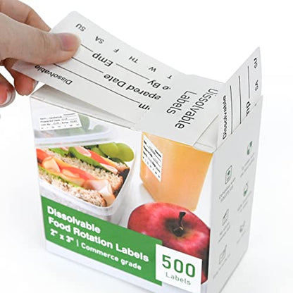 L LIKED 500 Pcs Dissolvable Food Labels Large Size 2" x 3" Food Storage Stickers Use by Shelf Life Labels for Food Storage - size: 2"x3"/500labels/Black