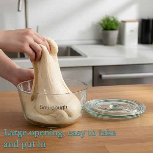 3L/101 oz Sourdough Starter Jar, Sourdough Bread Baking Supplies, Wide Mouth Glass Jar with Airtight Lid, Sour Dough Tools Kit, Food Storage Container for Kitchen Countertop, Round, Clear - size: Round