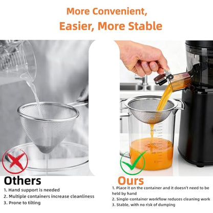 Juice Strainer for Nama J2,Juice Strainer After Juicing,Fine Mesh Filter Screen Compatible with Nama J2 Cold Press Juicer, Bilateral handles-304 Stainless Steel Easy Clean(for most containers)