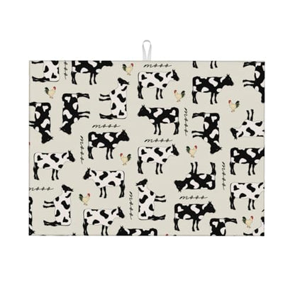 Cute Farm Cows Dish Drying Mat For Kitchen Counter, Super Absorbent Microfiber Dish Drying Pad, Kitchen Gadgets For Easy Clean Multi-Use Large 18"x24" - color: Cute Farm Cows