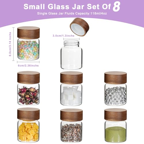 4 oz Glass Spice Mason Jars with Screw Wood Lid 8 pcs Airtight Small Glass Jars Seasoning Herb Containers Food Storage Canister for Sugar Coffee Bean Ground Pantry Cookies Salt (4oz(118ml)*8 pack) - color: 4oz(118ml)*8 pack