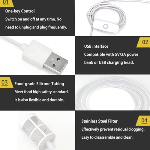 Portable Food Grade Wine Siphon USB Electric Auto-Siphon Self Priming Pump for Bottling Home Brew Wine, Beer, Beverages and Kombucha, DC 5v Mini water Transfer Pump, No Mess Leak,Low Noise