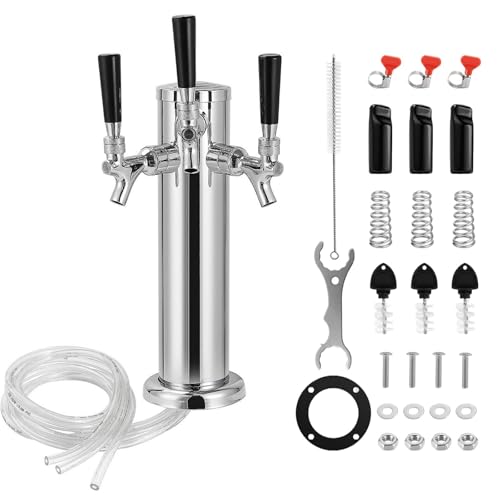 3 Tap Beer Tower, Stainless Steel 3” Flange Self-Closing Beer Tap Tower Kegerator Tower Keg Tap Dispenser Kegerator Tower Kit for Kegerator Countertop - size: Triple Tap