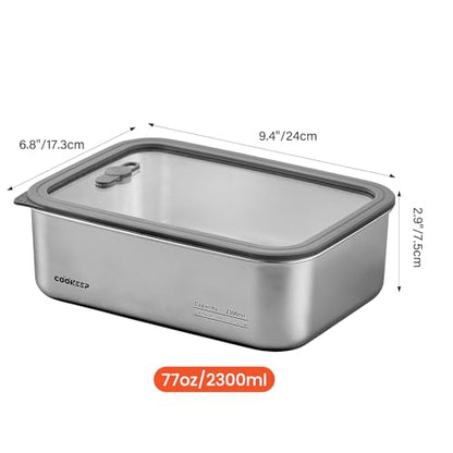 77oz/2300ml Stainless Steel Food Containers,Stainless Steel Containers with Lids,Snack Containers,Lunch Box,Easy Clean,Airtight&Leakproof for Kitchen Storage,Dishwasher Safe,BPA-Free - size: Large Box(77oz/2300ml)