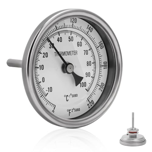 3" Dial 2" Probe FERRODAY 1/2 NPT Stainless Steel Dial Thermometer 1/2 NPT Homebrew Kettle Thermometer Weldless w/O-Rings 0-220ºF Kettle Stainless Steel Brew Pot Thermometer