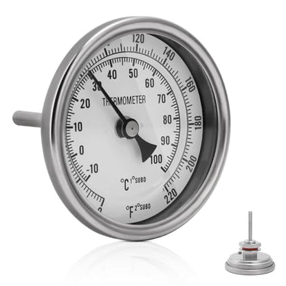 3" Dial 2" Probe FERRODAY 1/2 NPT Stainless Steel Dial Thermometer 1/2 NPT Homebrew Kettle Thermometer Weldless w/O-Rings 0-220ºF Kettle Stainless Steel Brew Pot Thermometer