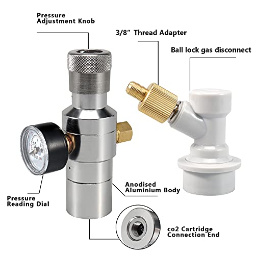 Mini CO2 Regulator 0-30 PSI Beer Keg Charger Dispenser with Gas Ball Lock Disconnect