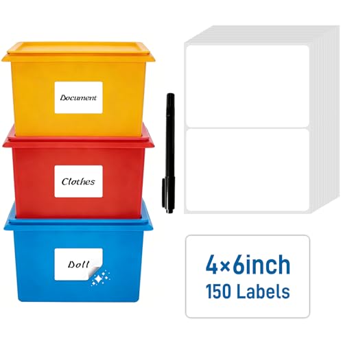 150 Pcs 4"x6" Extra Large Removable Labels for Storage Bins(Marker Included), No Residue Left, Wmiwulien 75 Sheet Waterproof Oilproof Matte White Blank Moving Labels for Home Office School Business - color: Large Labels for Storage Bins With Marker