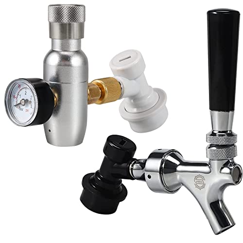 Beer Keg Tap CO2 Charger PERA Brand Ball Lock Beer Faucet Mini Gas regulaor Kit include Beer Faucet Keg Charger Ball Lock MFL Quick Disconnects Set for Home Brewing Mini Keg Corny Cornelius Keg