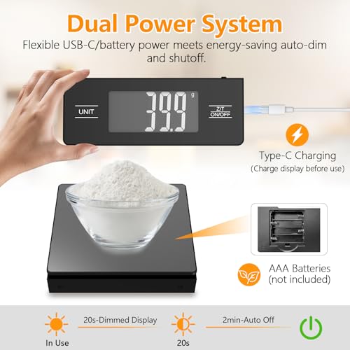 Digital Kitchen Scale with Detachable Display Wireless Food Scale, 11lb/5kg Capacity, 1g Precision, 304 Stainless Steel, Backlit LCD, Tare Function for Baking, Cooking, Meal Prep, Black - color: Matte Black