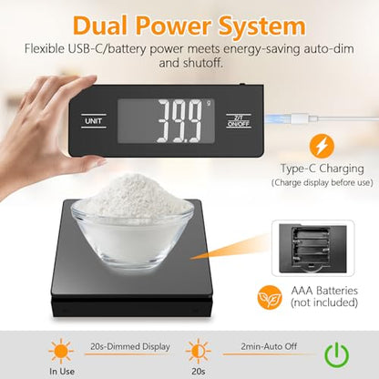 Digital Kitchen Scale with Detachable Display Wireless Food Scale, 11lb/5kg Capacity, 1g Precision, 304 Stainless Steel, Backlit LCD, Tare Function for Baking, Cooking, Meal Prep, Black - color: Matte Black