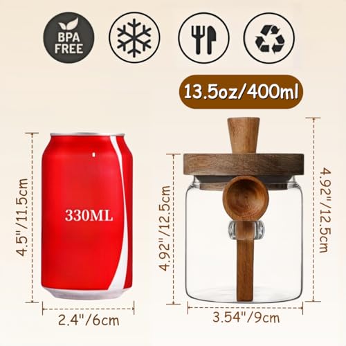 ANSQU Glass Jar with Spoon, 13.5oz Coffee Jar Coffee Grounds Container | Coffee Canister holds up to 5oz Coffee Beans, Coffee Container with Wooden Lid, Cute Jar - size: 13.5oz-1pack (φ3.54")