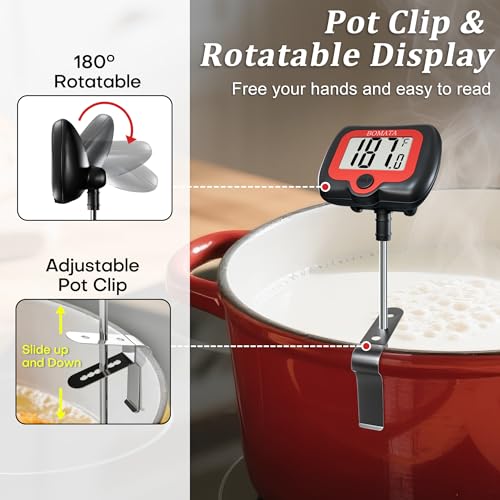 BOMATA Digital Candy Thermometer with Pot Clip, Deep Fry Oil Thermometer with Rotatable Display & Long Probe, for Candy Candle Making, Cooking, Food, Liquids, Water, Sugar.. Black - color: Black