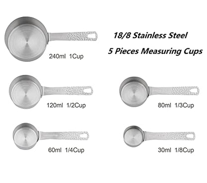 Measuring Cups and Spoons Set 13, 18/8 Stainless Steel Measuring Cups and Spoons Set for Baking and Kitchen, Metal Measuring Cups Set - color: Siliver