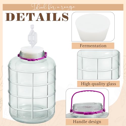 Ziliny 2 Pieces 5 Gallon Glass Carboy Wide Mouth, with Drilled Silicone Stoppers and Airlock, Fermenting Carboy for Beer Wine Brewing Equipment, Home Fermentation Container - size: 5 Gallon