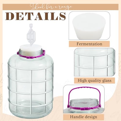 Ziliny 2 Pieces 5 Gallon Glass Carboy Wide Mouth, with Drilled Silicone Stoppers and Airlock, Fermenting Carboy for Beer Wine Brewing Equipment, Home Fermentation Container - size: 5 Gallon