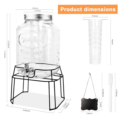 2 Gallon Glass Drink Dispensers For Parties,Beverage Dispenser with Stand,Fruit Infuser,Mason Jar Water Dispenser for Juice/Tea,Lemonade Dispenser for Parties,BPA Free Clear Water Pitcher with Spigot - size: 2 Gallon With Stand