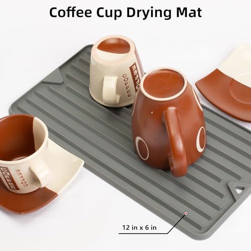 Dish Drying Mat, Mini Silicone Drying Mat for Kitchen Counter, Heat Resistant Silicone Mat for Countertop Protector, Super Thick Non-Slip Dish Drying Pad for Coffee Cup/Bottle/Glassware - size: 6" x 12"