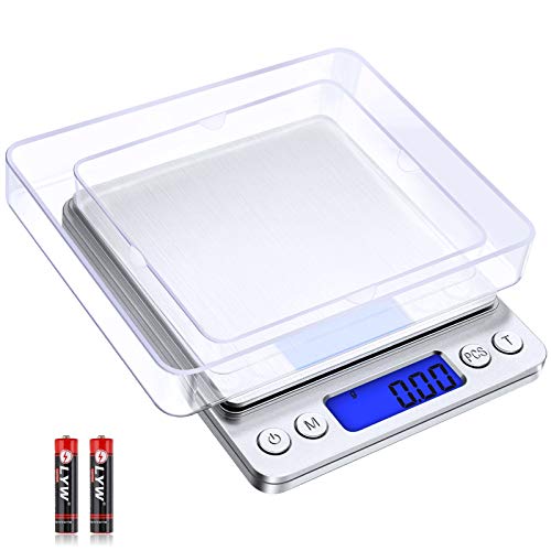 Digital Kitchen Scale with 2 Trays, Diyife 500g/0.01g High Precision Cooking Food Scale, Mini Gram Scale with LCD Display, 6 Units, Auto Off, Tare Function, Girls Gift (Batteries Included) - color: Silver