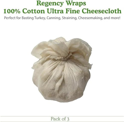 Regency Wraps 100% Cotton Ultra Fine Natural Cheese Cloth, 27 sq.ft 36" X36" 3 pcs,Food Grade for Basting Turkey, Canning, Straining, Cheesemaking - size: 9 sq ft (Pack of 3)