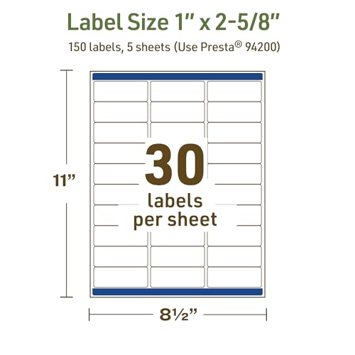 Avery Dissolvable Rectangle Labels, Sure Feed Technology, 1" x 2-5/8", Matte White, Laser/Inkjet Printable, 150 Labels Total, Freezer-Safe, Microwave-Safe, Refrigerator-Safe - style: 150 labels