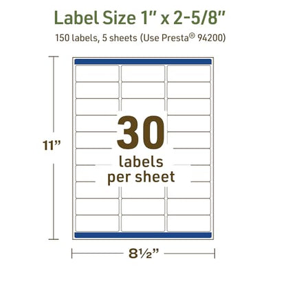 Avery Dissolvable Rectangle Labels, Sure Feed Technology, 1" x 2-5/8", Matte White, Laser/Inkjet Printable, 150 Labels Total, Freezer-Safe, Microwave-Safe, Refrigerator-Safe - style: 150 labels