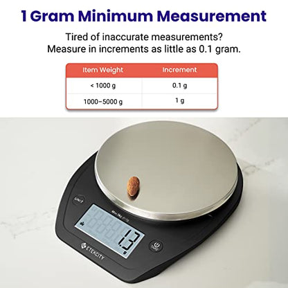 Etekcity 0.1g Food Scale, Bowl, Digital Grams and Ounces for Weight Loss, Dieting, Baking, Cooking, and Meal Prep, 11lb/5kg, Stainless Steel Black - color: Dark Black, size: 11lb
