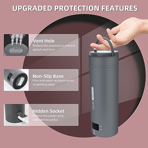 Travel Electric Kettle Portable Small Mini Tea Coffee Kettle Water Boiler, Water Heater with 4 Temperature Control,304 Stainless Steel with Auto Shut-Off & Boil Dry Protection, BPA-Free (Grey) - color: Grey