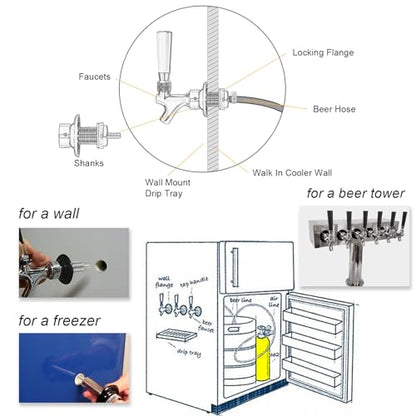 FERRODAY Upgraded 1-1/2 inch Shank, Stainless Steel Core Beer Tap Faucet, Chrome Plated Beer Faucet, No-Rust No-Leak Keg Tap Faucet for Homebrew, 1/4 Barb Kegerator Tap Faucet Parts - size: 1-1/2 inch Shank
