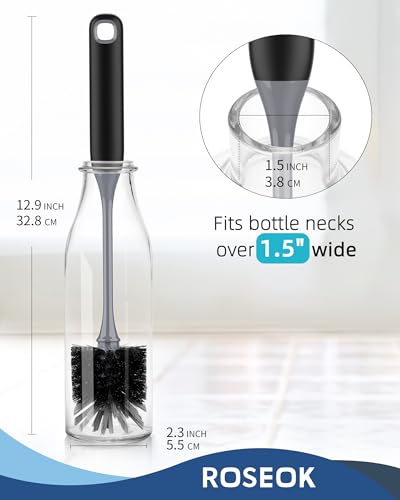 ROSEOK Bottle Brush, Water Bottle Brush, Flexible Bottle Brush, Cup Cleaner | For Cleaning Glass, Sports Bottle, Coffee Mug, Cup Cleaner, Black, 2 Pack - color: Black