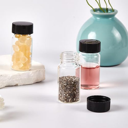 15 PCS 5 Dram Glass Vials, Small Liquid Sample Vial,27.5x57 mm 20ml Borosilicate Glass Empty Vials with Caps, Leak-Proof Vial,24-400 Black Screw Caps with PE Liner - size: 20ML(27,5x57mm)