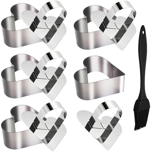 5 Pieces Heart-Shaped Food Molds Set, 3.15-Inch Cake Ring Mold, Stainless Steel Cooking Rings with Pastry Brush for Cookie & Baking - size: 3.15In-5 Pieces Heart-Shaped