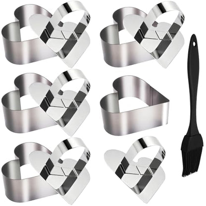 5 Pieces Heart-Shaped Food Molds Set, 3.15-Inch Cake Ring Mold, Stainless Steel Cooking Rings with Pastry Brush for Cookie & Baking - size: 3.15In-5 Pieces Heart-Shaped