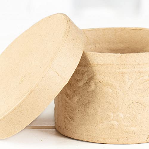 Pack of 12 Paper Mache Round Embossed Boxes by Factory Direct Craft - Round Papier Mache Embossed Boxes with Lids. Use as a Jewelry Box or Small Gift Box. - color: 12 Embossed Round Boxes