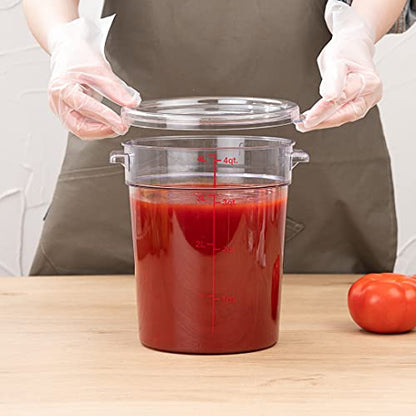Restaurantware Met Lux 4 Quart Food Storage Containers 10 Round Commercial Storage Containers - Lids Sold Separately With Volume Markers Clear Plastic Food Prep Buckets Space-Saving Storage - size: 4 qt, style: 10 Count