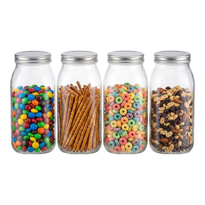 novelinks 64 oz Large Plastic Mason Jars with Airtight Lids Wide Mouth | 4 Pack, Silver, Storage Jars with Airtight Lids, Mason Jars 64oz, Big Jars Wide Mouth, Plastic Storage Containers for Pantry - color: Silver