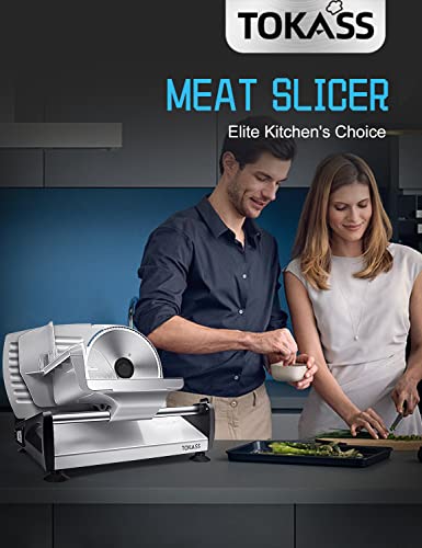 Upgrade DC motor Meat Slicer Machine for Home, Quiet 200W Deli Slicer with 2 Removable 7.5'' Stainless Steel Blades, Adjustable Dial for 0-15mm
