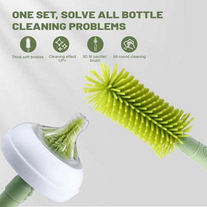 Baby Bottle Cleaner Brush Set Bottle Cleaner Brush Set Portable Bottle Cleaning Kit Set Silicone Brush, Nipple Brush, Straw Brush, Dispense Detergent Dispenser, Drying Rack - 6 in 1 - color: White