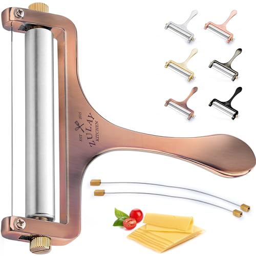 Zulay Adjustable Cheese Slicer - Wire Slicer For Mozzarella, Cheddar, Gouda - Heavy Duty With 2 Extra Wires (Copper) - color: Copper