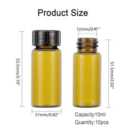 10ml Amber Glass Bottles for Essential Oils, Chemistry Lab Chemicals, Colognes & Perfumes (10 Pieces) - size: 10ml-10pcs