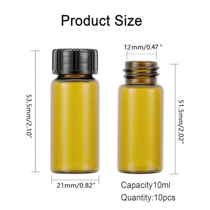 10ml Amber Glass Bottles for Essential Oils, Chemistry Lab Chemicals, Colognes & Perfumes (10 Pieces) - size: 10ml-10pcs