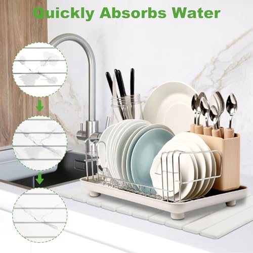 Large Stone Drying Mat for Kitchen Counter - 24"x16"Quick Drying Fast Absorbent Non-Slip kitchen Dish Drying Mats, Friendly Foldable Diatomaceous Earth Mats for Dishes Cups,Match Any Countertop